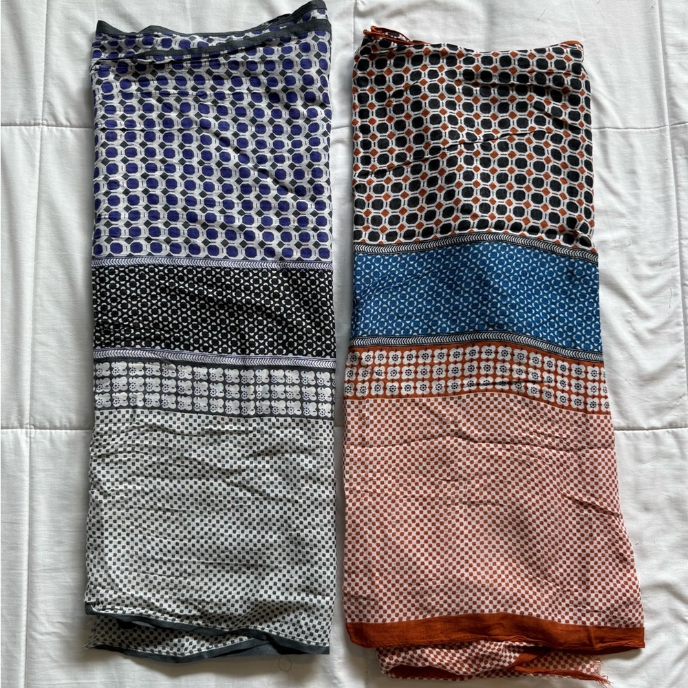 Geometric Print Lightweight Scarves - Blue/Black and Rust/Blue